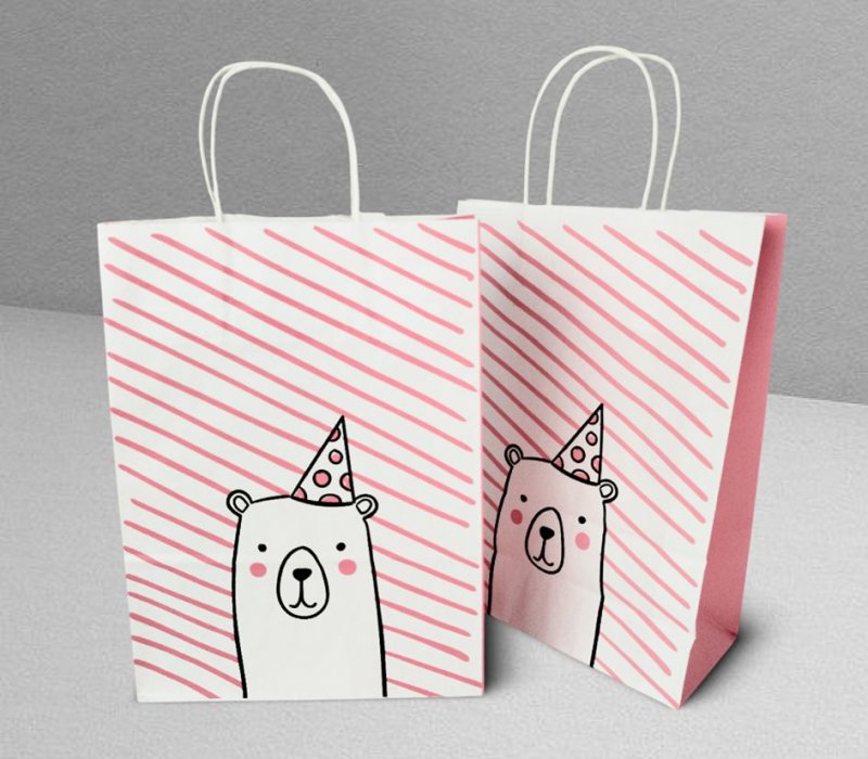 Подарочный пакет с кручеными ручками белый 240x105x320 "Мишка"