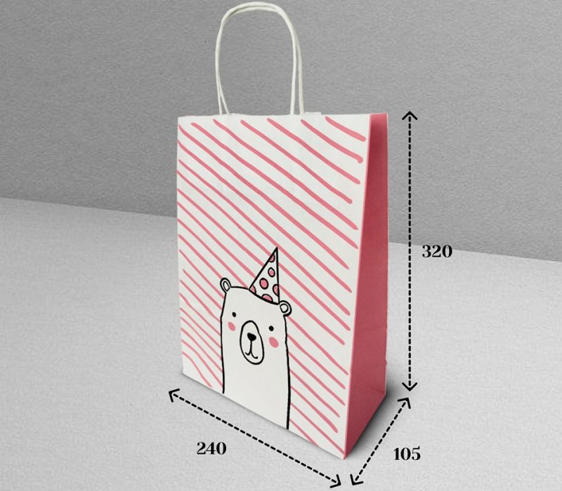 Подарочный пакет с кручеными ручками белый 240x105x320 "Мишка"