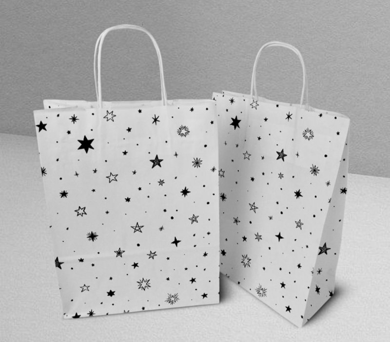 Подарочный пакет с кручеными ручками белый 240x105x320 "Звездочки"