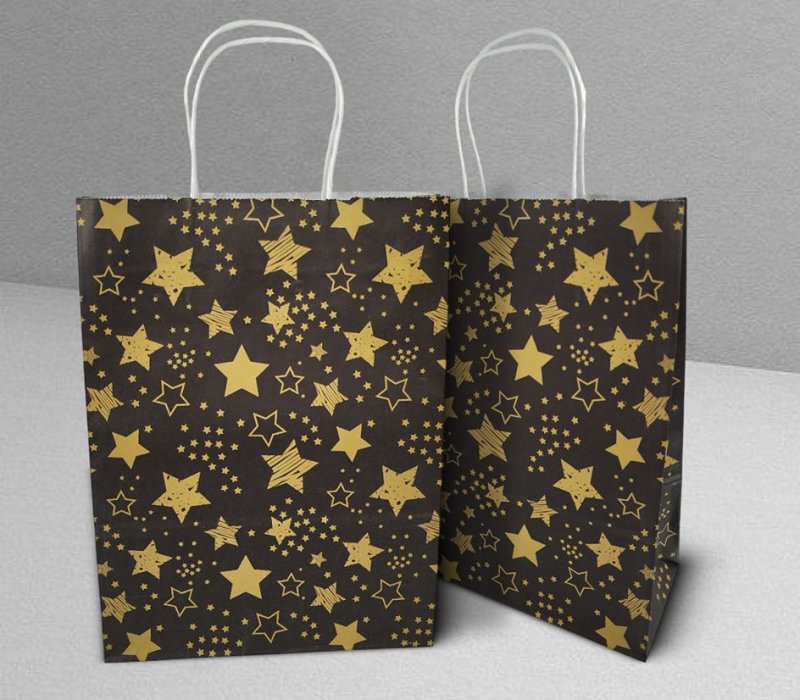 Подарочный пакет с кручеными ручками белый 240x105x320 "Звездное сияние"