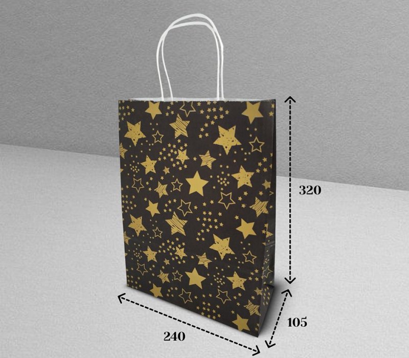 Подарочный пакет с кручеными ручками белый 240x105x320 "Звездное сияние"