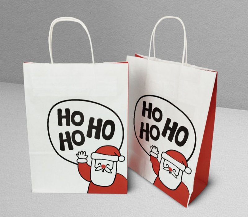 Подарочный пакет с кручеными ручками белый 240x105x320 "Ho Ho Ho"