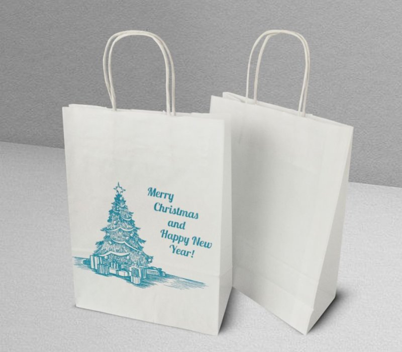 Подарочный пакет с кручеными ручками белый 240x105x320 "Happy New Year"