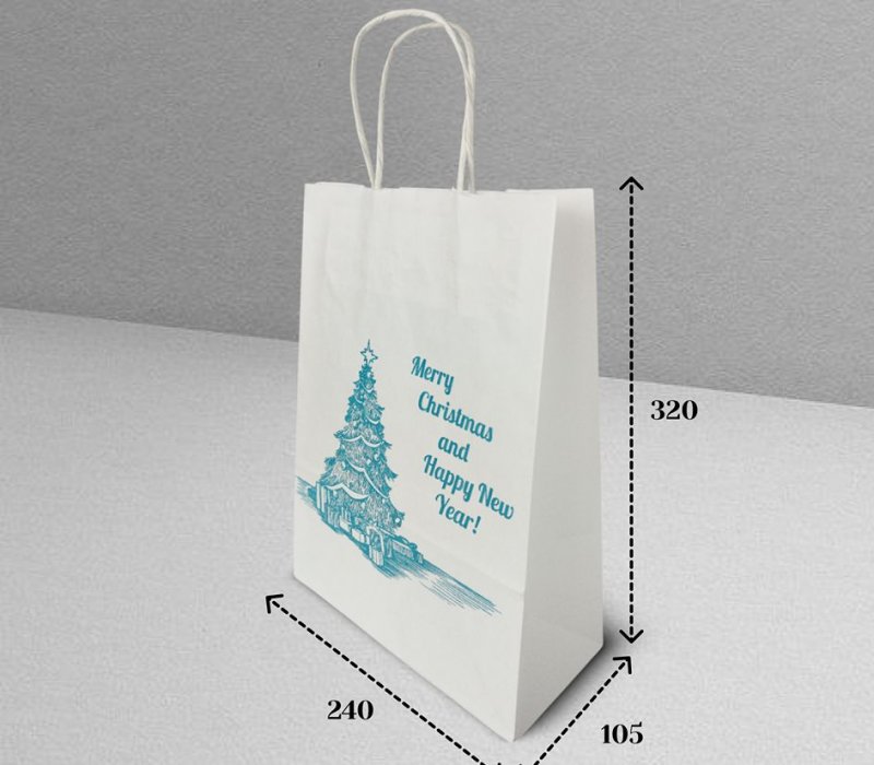 Подарочный пакет с кручеными ручками белый 240x105x320 "Happy New Year"