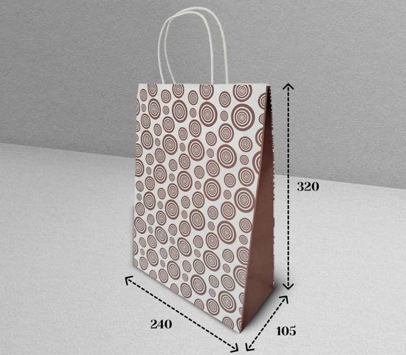 Подарочный пакет с кручеными ручками белый 240x105x320 "Круги"