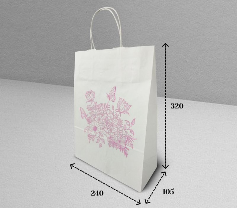 Подарочный пакет с кручеными ручками белый 240x105x320 "Букет"