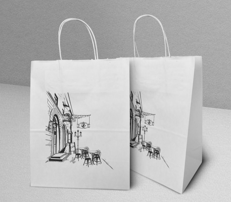Подарочный пакет с кручеными ручками белый 240x105x320 "Cafe"