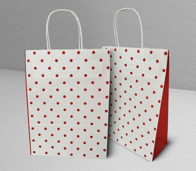 Подарочный пакет с кручеными ручками белый 240x105x320 "Горохи"