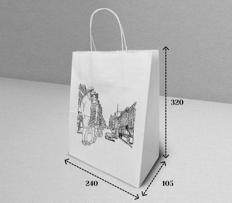 Подарочный пакет с кручеными ручками белый 240x105x320 "City"