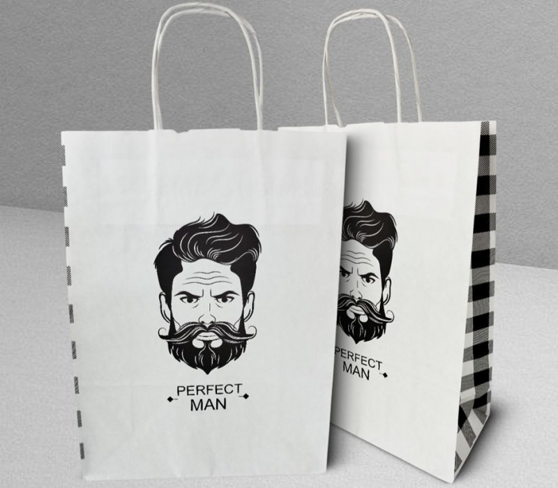 Подарочный пакет с кручеными ручками белый 240x105x320 "Perfect man"