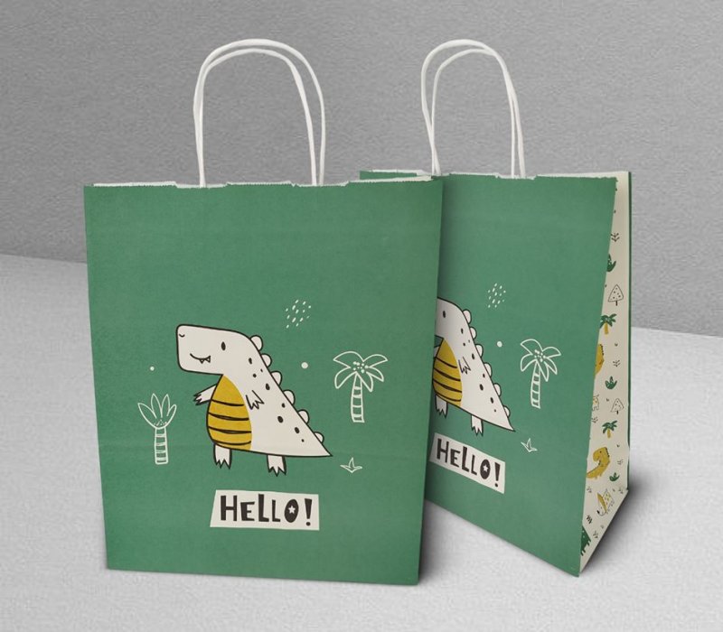 Подарочный пакет с кручеными ручками белый 260x120x320 "Dino"