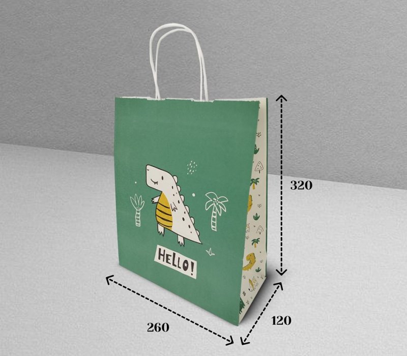 Подарочный пакет с кручеными ручками белый 260x120x320 "Dino"