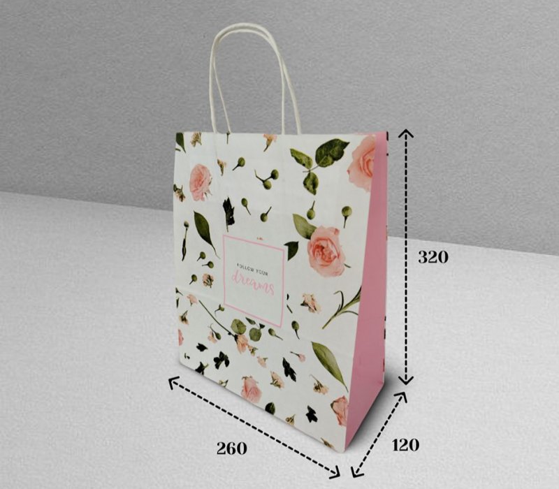 Подарочный пакет с кручеными ручками белый 260x120x320 "FOLLOW YOUR dreams"