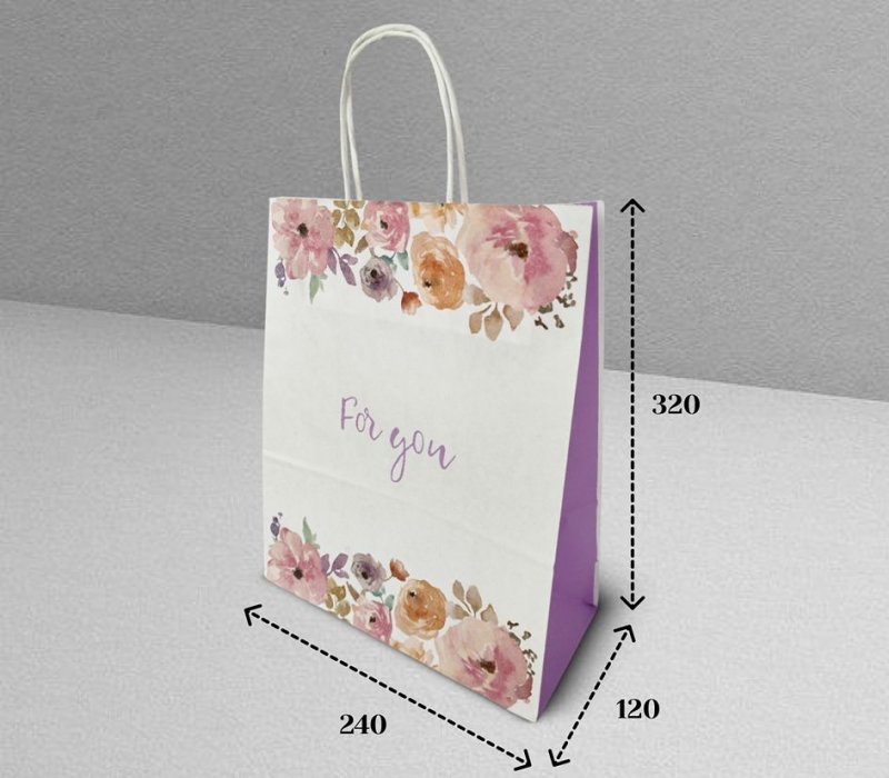 Подарочный пакет с кручеными ручками белый 260x120x320 "For you"