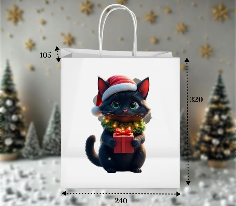Подарочный пакет с кручеными ручками 240x105x320 "Котенок" внутри белый