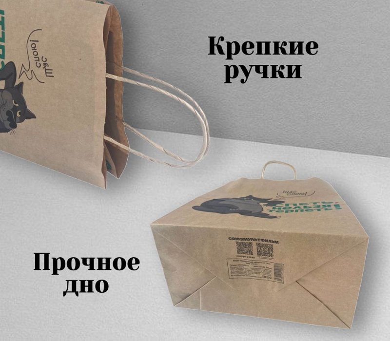 Подарочный пакет с кручеными ручками белый 240x140x300 «Жил был Пес. Щас спою» внутри бурый