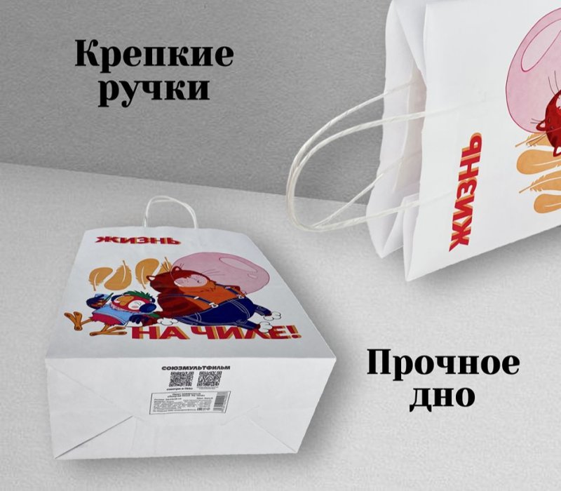 Подарочный пакет с кручеными ручками белый 240x140x300 «Попугай Кеша. На чиле»  внутри белый