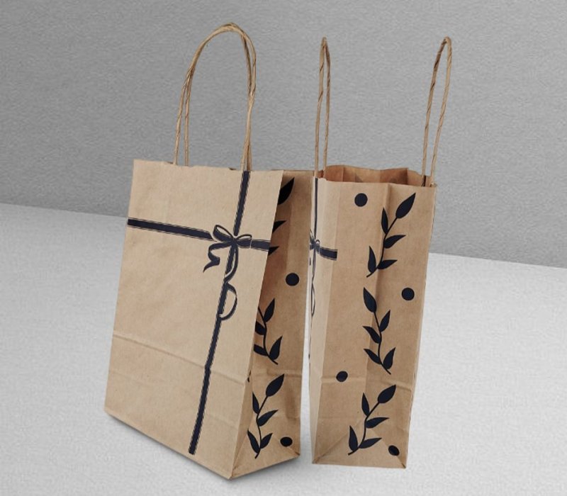 Подарочный пакет с кручеными ручками крафт 180x80x240 "Ленточки синие"