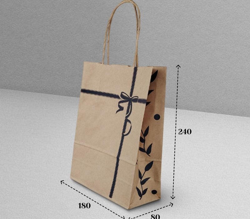 Подарочный пакет с кручеными ручками крафт 180x80x240 "Ленточки синие"