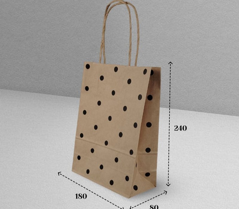 Подарочный пакет с кручеными ручками крафт 180x80x240 "Горохи черные"