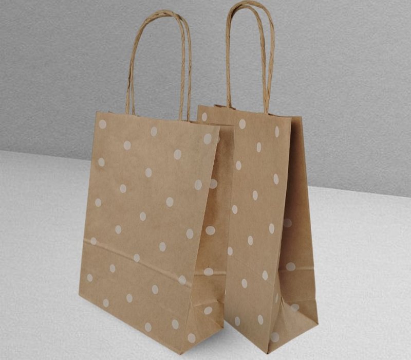 Подарочный пакет с кручеными ручками крафт 180x80x240 "Горохи белые"