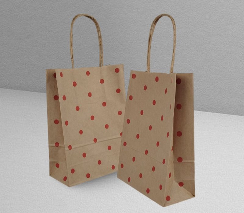 Подарочный пакет с кручеными ручками крафт 180x80x240 "Горохи красные"