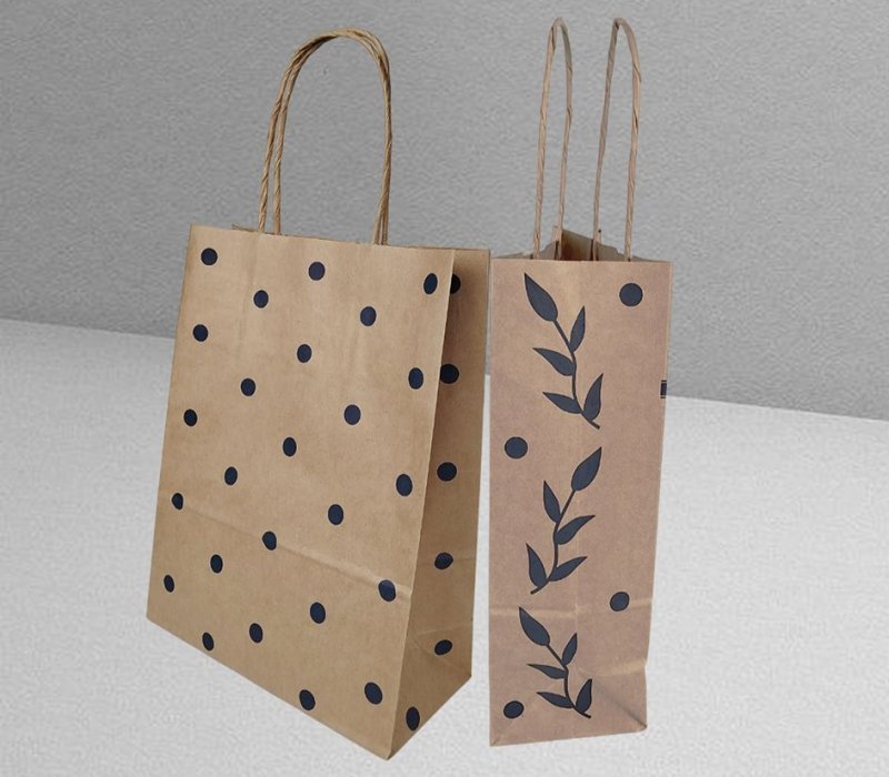 Подарочный пакет с кручеными ручками крафт 180x80x240 "Горохи синие"