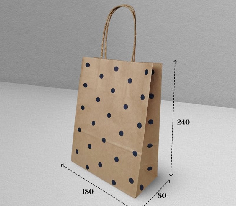 Подарочный пакет с кручеными ручками крафт 180x80x240 "Горохи синие"