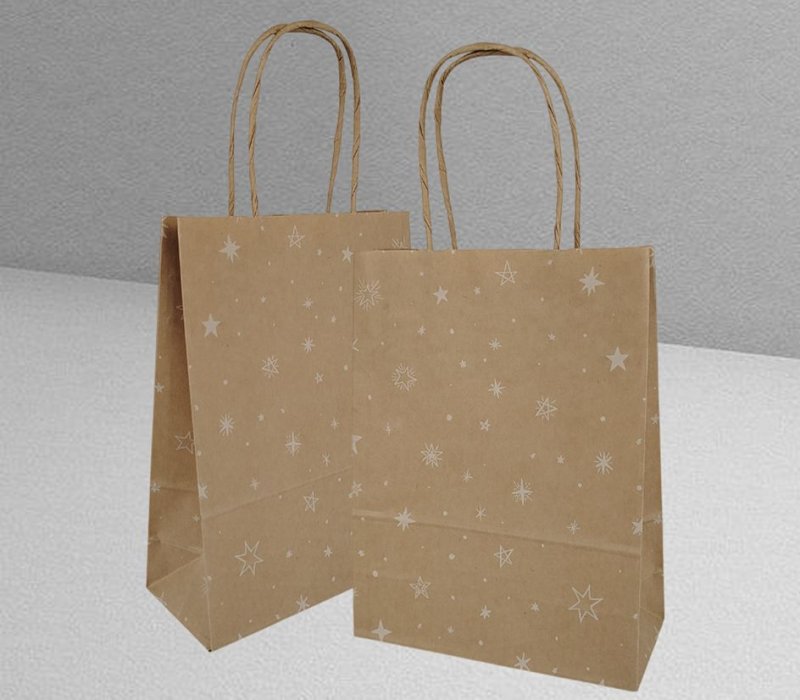 Подарочный пакет с кручеными ручками крафт 180x80x240 "Звёздочки белые"