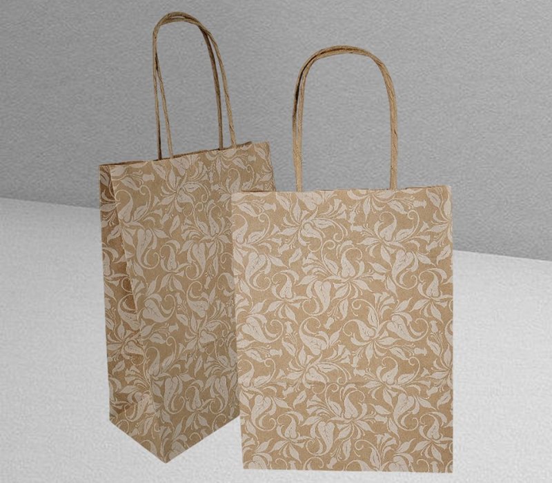 Подарочный пакет с кручеными ручками крафт 180x80x240 "Узоры белые"
