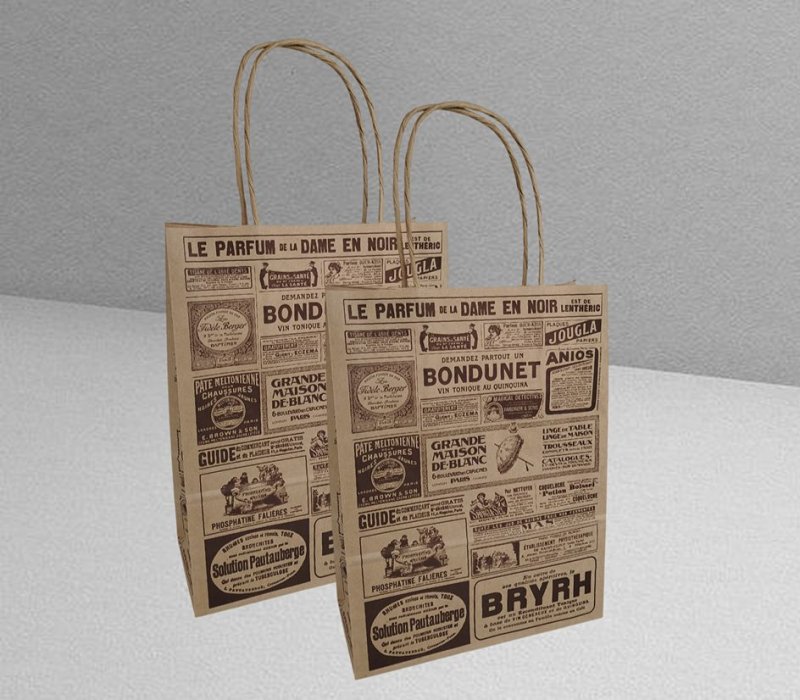 Подарочный пакет с кручеными ручками крафт 180x80x240 "Газета"