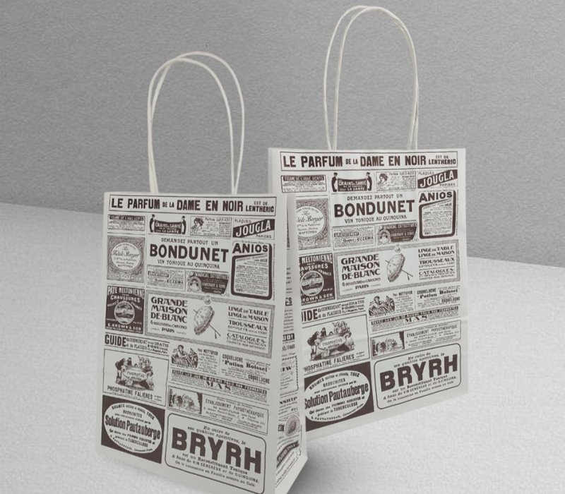 Подарочный пакет с кручеными ручками белый 180х80х240 "Газета"