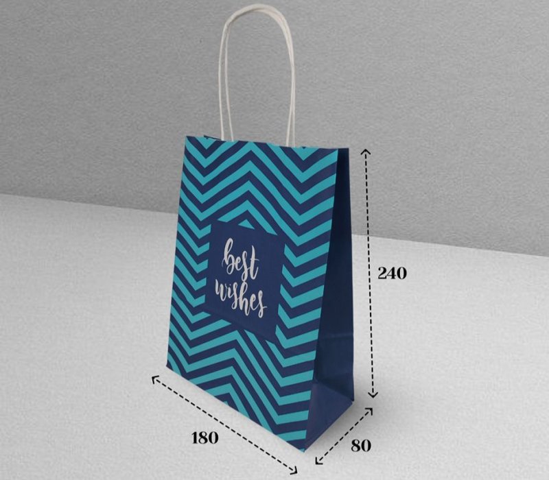 Подарочный пакет с кручеными ручками белый 180x80x240 "Best Wishes"