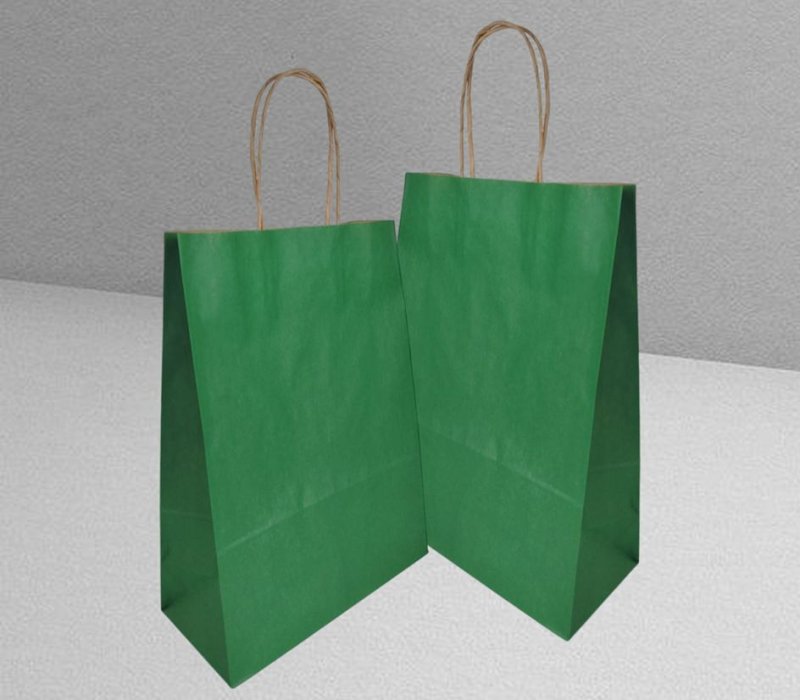 Подарочный пакет крафт с кручеными  ручками 240x105x320 "Зеленый" внутри бурый