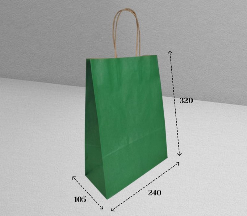 Подарочный пакет крафт с кручеными  ручками 240x105x320 "Зеленый" внутри бурый