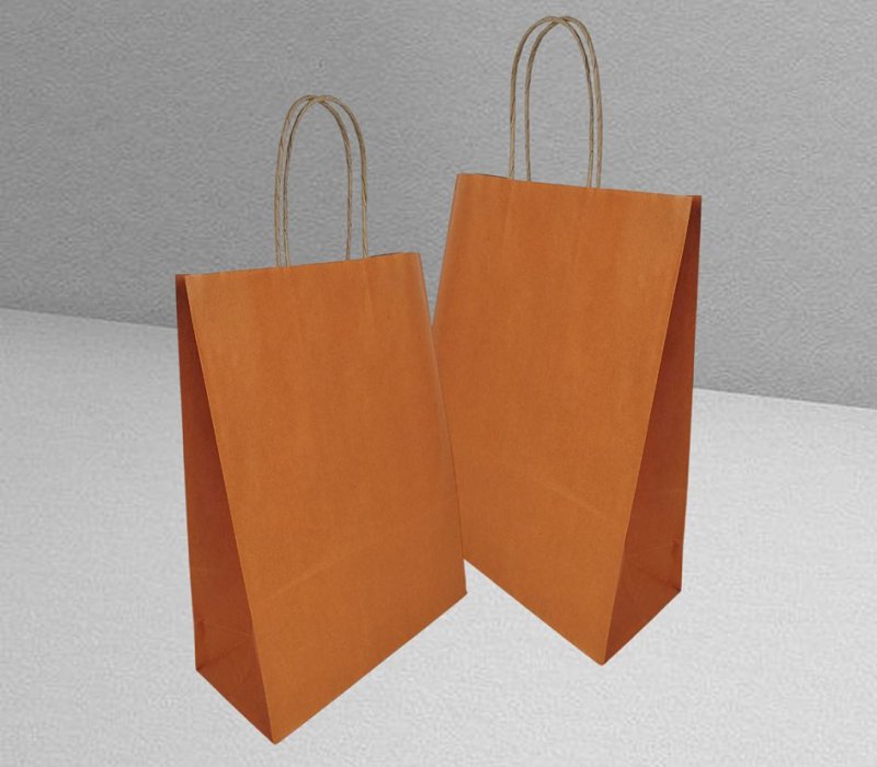 Подарочный пакет крафт с кручеными  ручками 240x105x320 "Оранжевый" внутри бурый