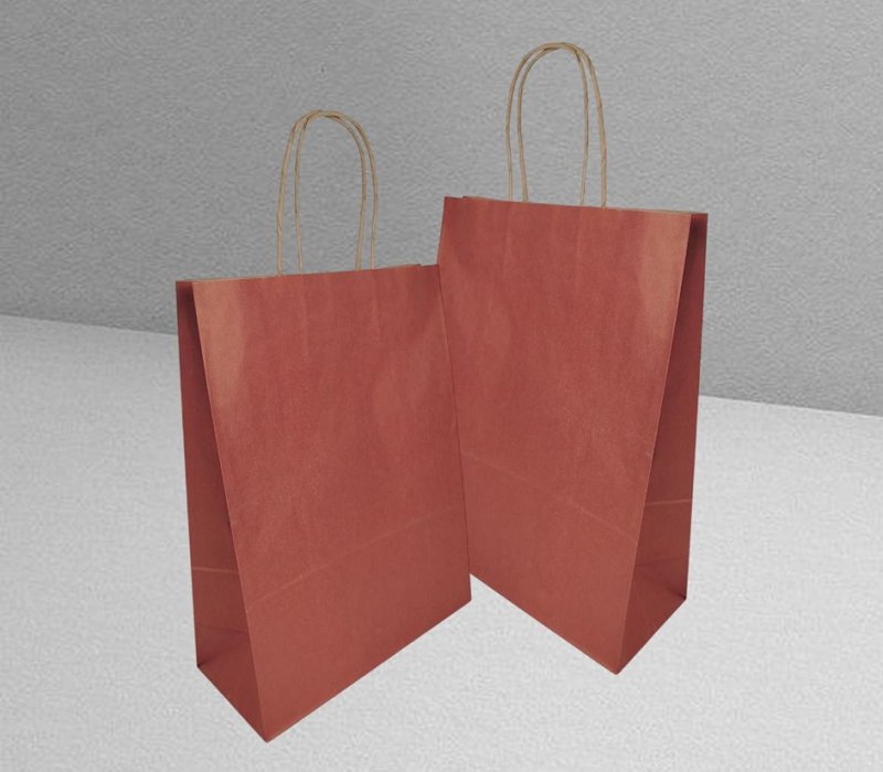 Подарочный пакет крафт с кручеными ручками 240x105x320 "Бордовый" внутри бурый