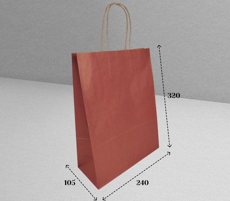 Подарочный пакет крафт с кручеными ручками 240x105x320 "Бордовый" внутри бурый