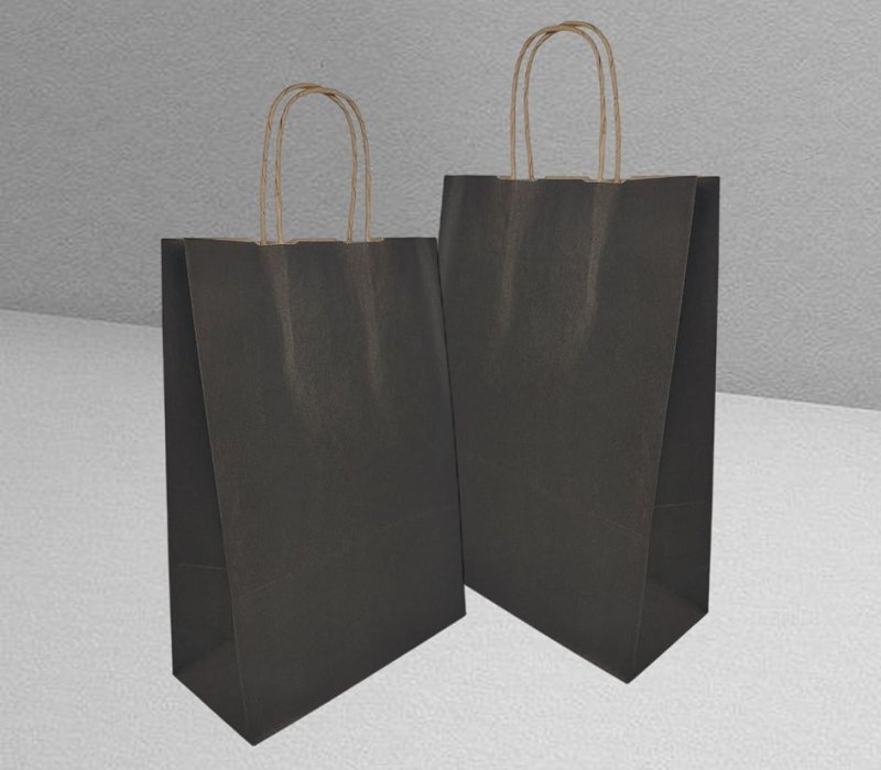 Подарочный пакет крафт с кручеными ручками 240x105x320 "Черный" внутри бурый